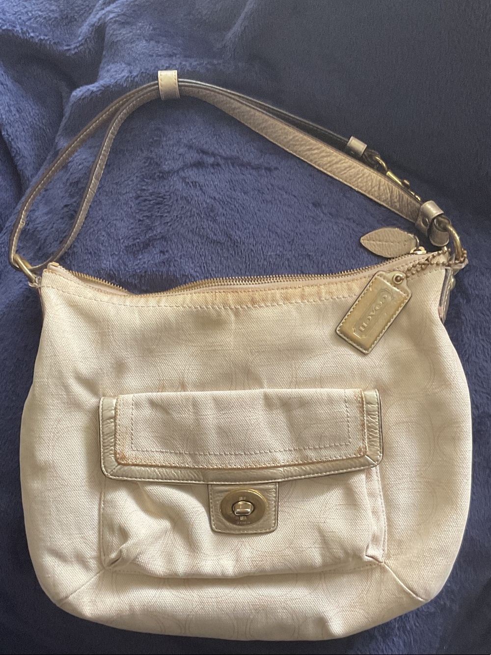 Coach Cream Hobo Shoulder Bag with Front Flap Pocket